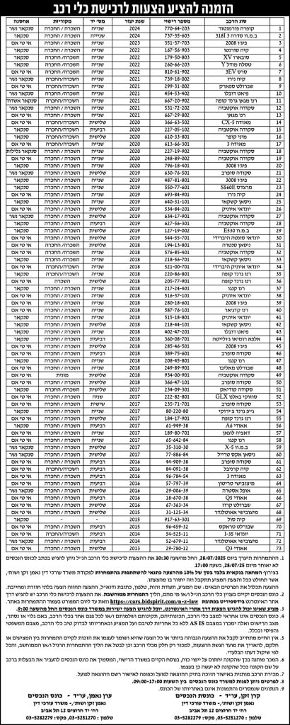 הזמנה להציע הצעות לרכישת כלי רכב
